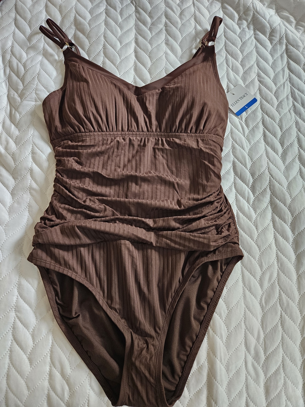 Ellen Tracy Chocolate Brown Ruched One-Piece Swimsuit